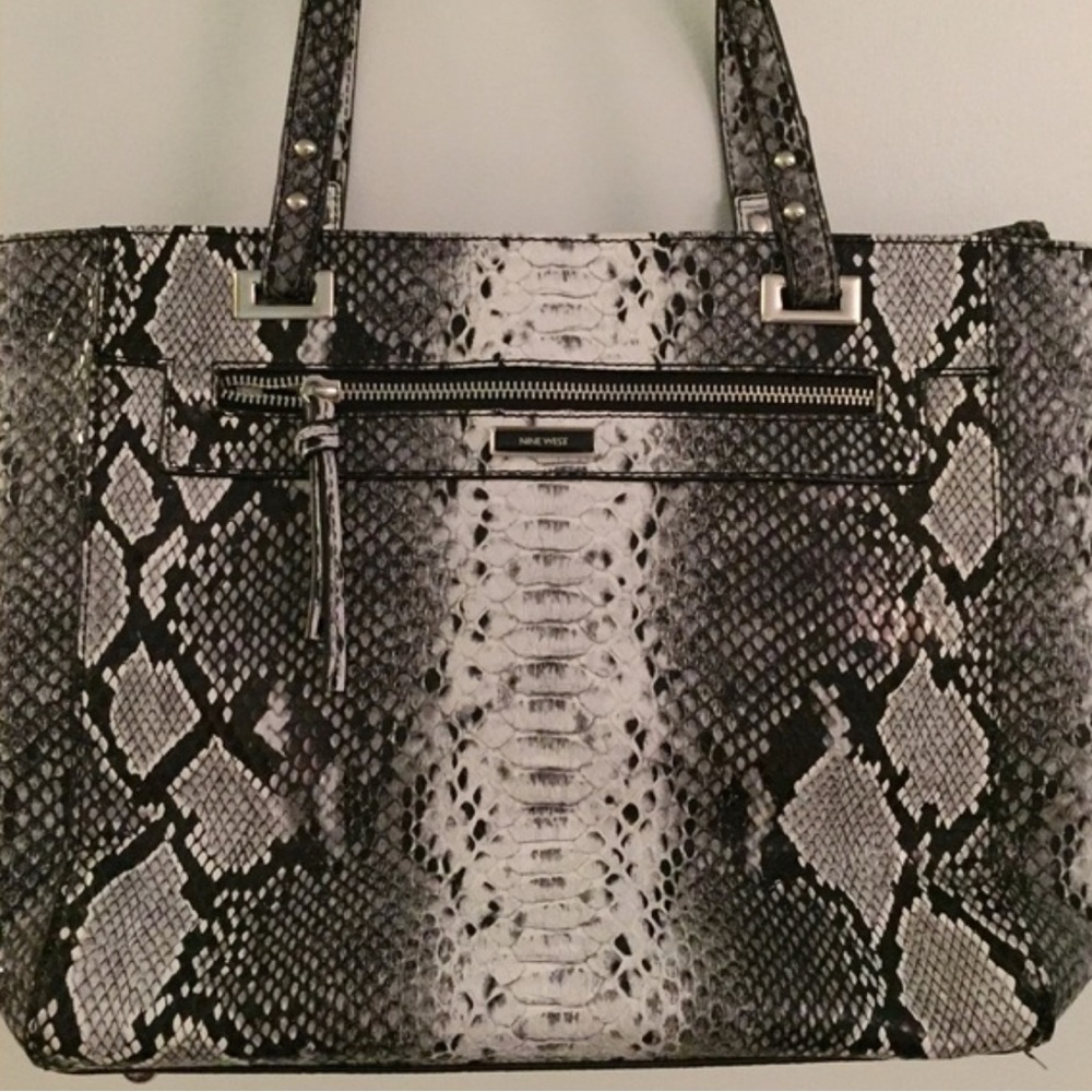 Nine West Black and Gray Snake Print Tote